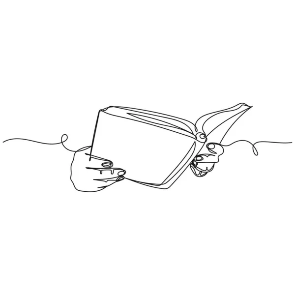 白い背景にシルエットで本を読むベクトル連続1本の線画アイコン 線形形式 — ストックベクタ