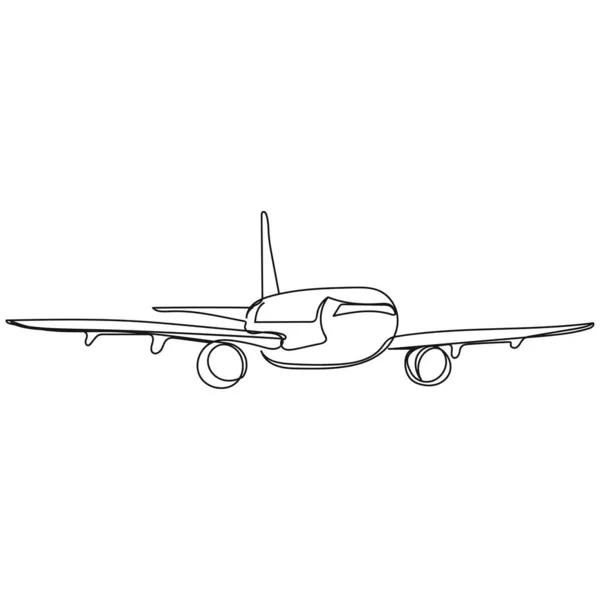 Vector Continuous One Single Line Drawing Icon Airplane Silhouette White — Stock Vector