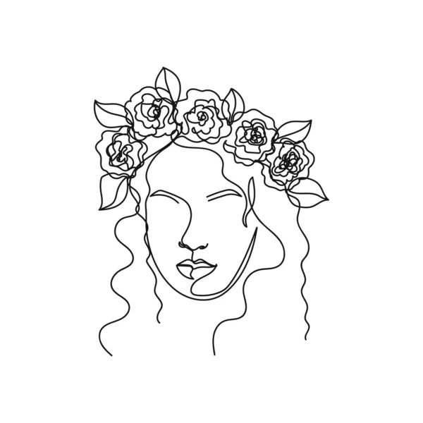 Вектор Непрерывный Одна Линия Рисования Иконка Красивой Молодой Женщины Девушка — стоковый вектор