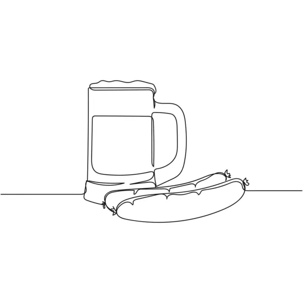 Vecteur Continu Une Seule Ligne Dessin Icône Bière Verre Saucisses — Image vectorielle