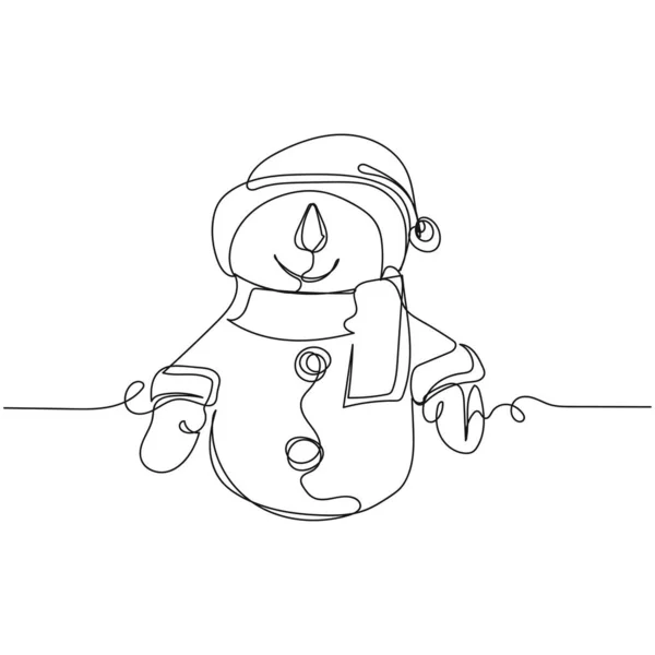 Вектор Непрерывной Одной Линии Рисования Иконки Рождества Новый Год Снеговик — стоковый вектор