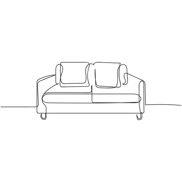 Vector Continuous One Single Line Drawing Icon Sofa Pillows Silhouette — Stock Vector