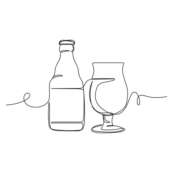 Vector Continuo Una Sola Línea Dibujo Icono Botella Vaso Cerveza — Archivo Imágenes Vectoriales