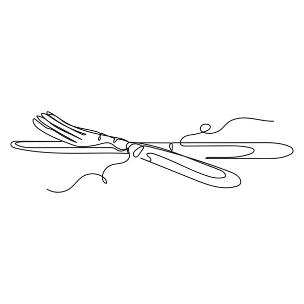 Vector Continuous One Single Line Drawing Icon Old Fork Knife — Stock Vector