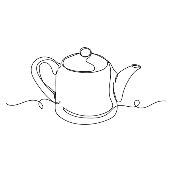 Вектор Непрерывный Одна Линия Рисования Значок Чайник Силуэт Белом Фоне — стоковый вектор