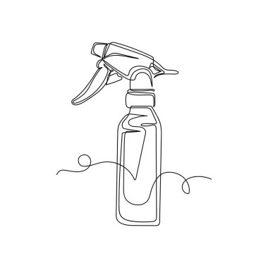 Beyaz arka planda siluette sprey şişesinin simgesini çizmeye devam et. Doğrusal biçimlendirilmiş.