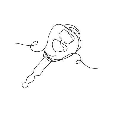 Uzaktan kumandalı araba anahtarının silüetini beyaz arkaplana çizerek sürekli tek bir çizgi oluşturun. Doğrusal biçimlendirilmiş.