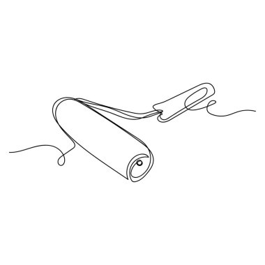 Beyaz bir arkaplanda siluette paten boya fırçasının tek bir çizgi ikonunu sürekli olarak çizer. Doğrusal biçimlendirilmiş.