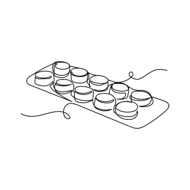 Beyaz arka planda siluet çiziminde haplar olan su toplayan tek çizgi ikonu. Doğrusal biçimlendirilmiş.