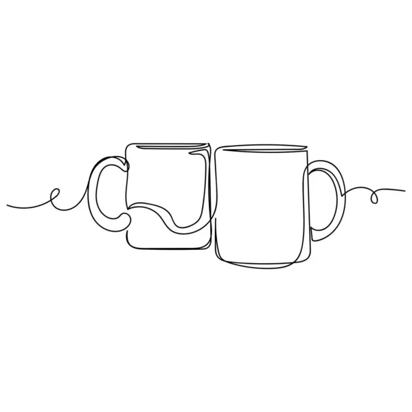 Vecteur Continu Une Seule Ligne Dessin Icône Deux Tasse Tasse — Image vectorielle