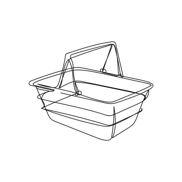 矢量连续一个单行绘图图标空购物篮的轮廓草图在一个白色背景 线性风格化 — 图库矢量图片
