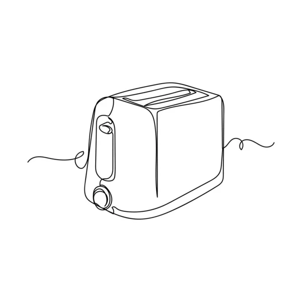 矢量连续一个单行绘图图标电烤面包机在轮廓草图白色背景 线性风格化 — 图库矢量图片