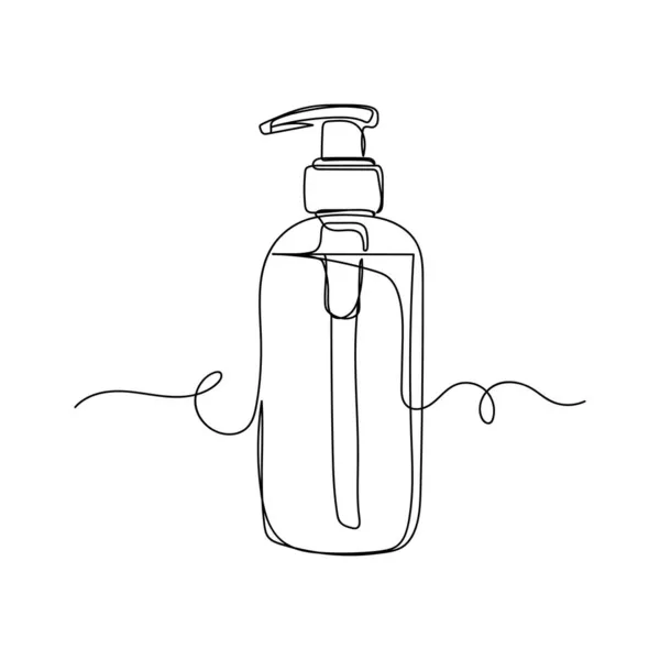 矢量连续一个单行绘图图标的液状肥皂分配器在轮廓草图白色背景 线性风格化 — 图库矢量图片
