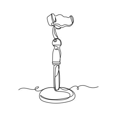 Beyaz arkaplanda cep telefonunun silüeti için ayakta duran simgenin sürekli tek çizgi çizen vektörü. Doğrusal biçimlendirilmiş.