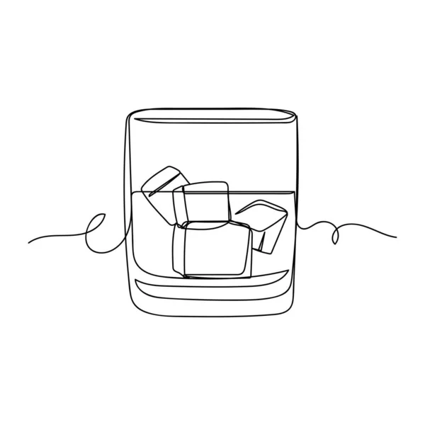 Vettore Continuo Unica Linea Disegno Icona Bicchiere Whisky Con Ghiaccio — Vettoriale Stock