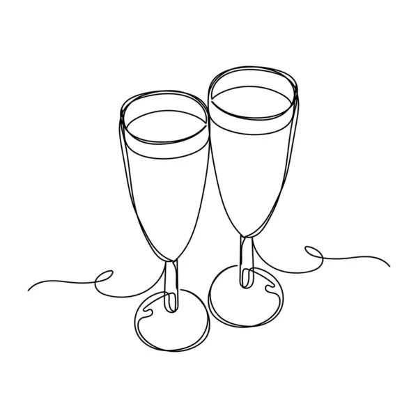 Vektor Spojitý Jednořádková Kresba Ikona Sklenice Šampaňského Siluetě Bílém Pozadí — Stockový vektor
