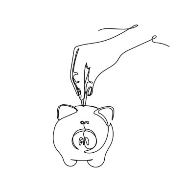 Tek bir çizginin sürekli simgesi olan vektör, beyaz arka planda parayı siluet içine koyuyor. Doğrusal biçimlendirilmiş.