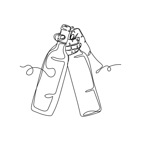 Вектор Непрерывный Одна Линия Рисования Иконка Руки Держа Бутылки Вина — стоковый вектор