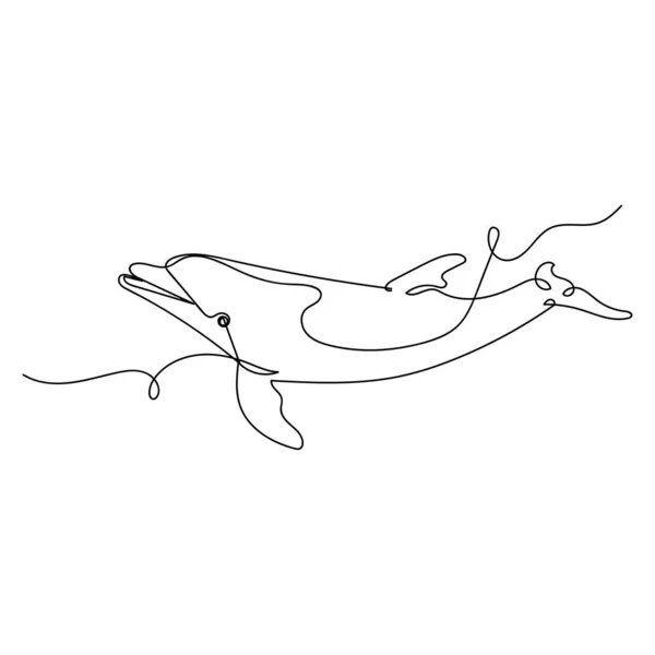 Векторная Непрерывная Однострочная Иконка Дельфина Силуэте Белом Фоне Линейная Стилизация — стоковый вектор