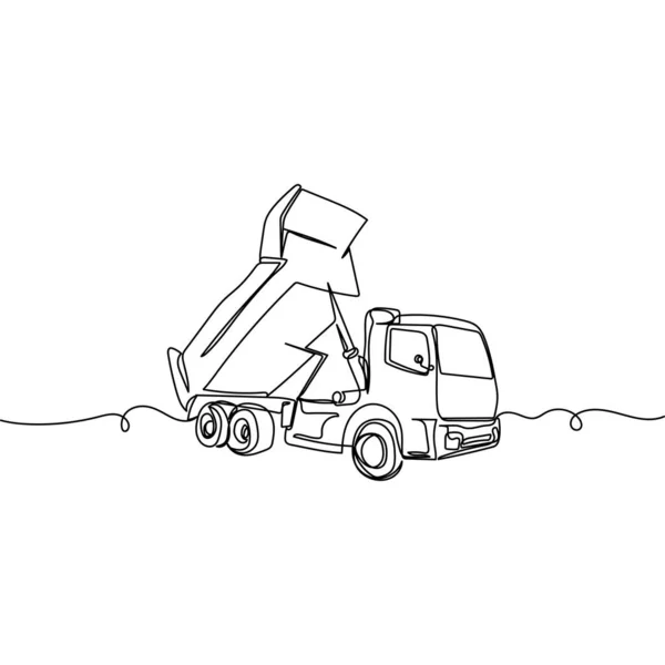 Vector Continuous One Single Line Drawing Icon Dump Truck Silhouette — Stock Vector