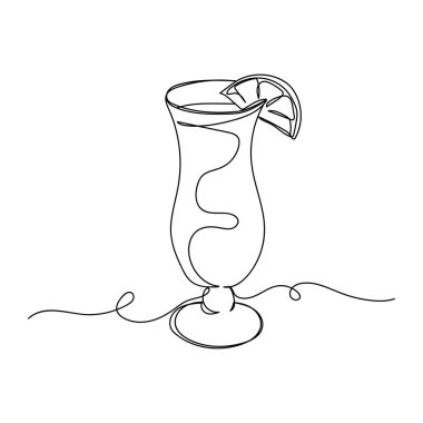 Beyaz arka planda limonlu kokteyl ikonu çizmeye devam et. Doğrusal biçimlendirilmiş.