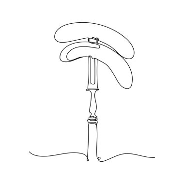 Beyaz arka planda ızgara bavyera sosislerinin siluetini çizen tek bir çizginin sürekli temsilcisi. Doğrusal biçimlendirilmiş.