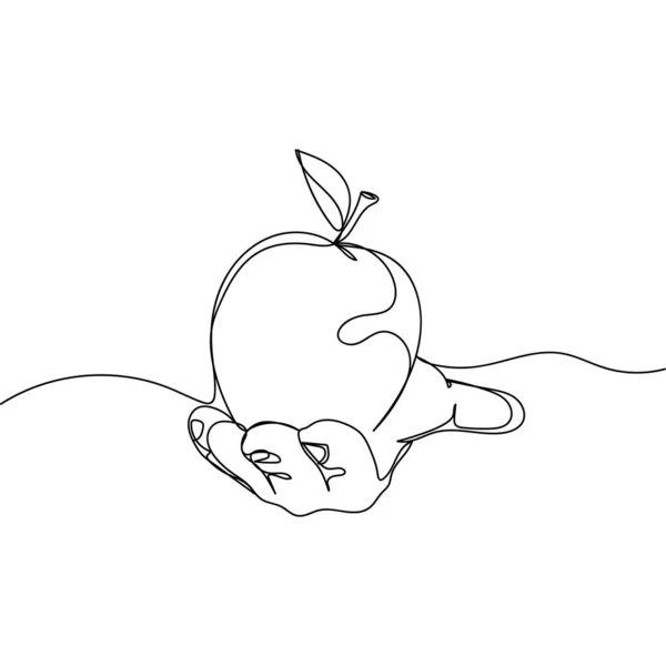 Vektor Kontinuální Jeden Řádek Kreslení Ikonu Ruky Drží Jablečné Ovoce — Stockový vektor