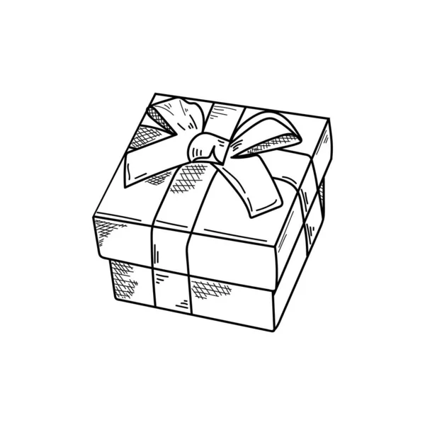 Dibujo Grabado Tinta Arte Línea Ilustración Vectorial Caja Regalo Icono — Vector de stock