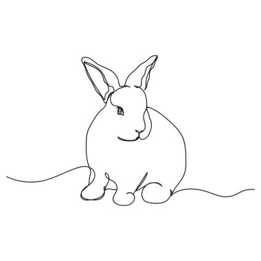 Beyaz arka planda küçük bebek tavşan Paskalya Günü konseptinin siluet çiziminin sürekli tek bir çizgisi var. Doğrusal biçimlendirilmiş.