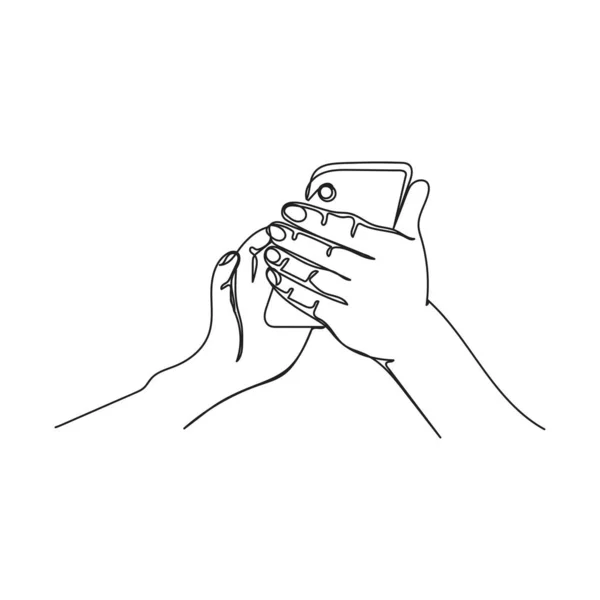 Вектор Безперервної Однієї Лінії Іконки Малюнка Жінки Тримає Смартфон Руках — стоковий вектор