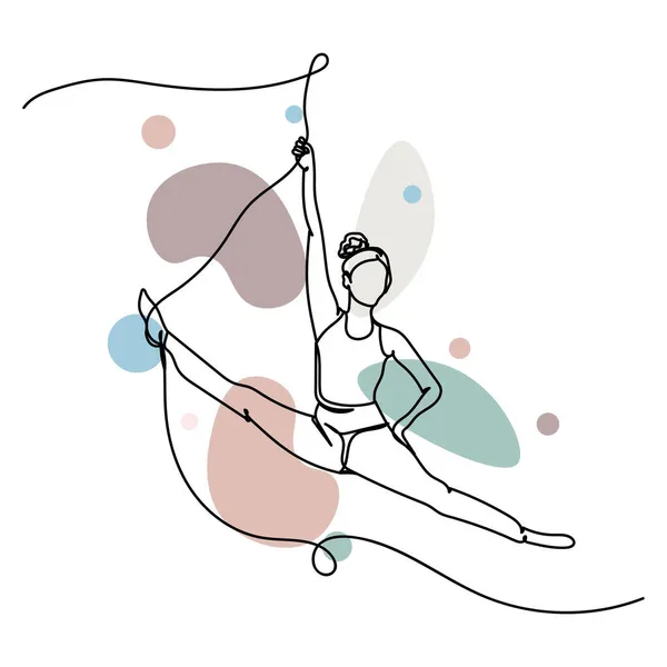 シルエットスケッチを行う体操選手の女性のベクトル抽象連続1つの単純な線画アイコン グリーティングカードに最適 — ストックベクタ
