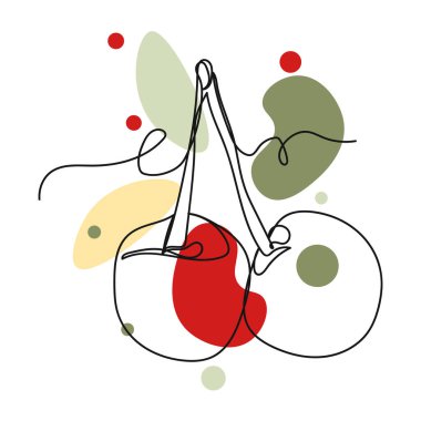 Vector soyut sürekli tek bir çizgi çizer siluet çiziminde kiraz meyvesi ikonu çizer. Tebrik kartları için mükemmel