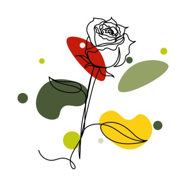 Vector soyut sürekli tek bir basit çizgi çizimi güzel gül çiçeğinin siluet çizimi. Tebrik kartları için mükemmel