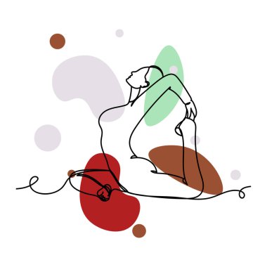 Vector soyut soyut, basit bir çizgi çizimi, spor yoga jimnastiğindeki çekici bir kadının silüet çizimi. Tebrik kartları için mükemmel