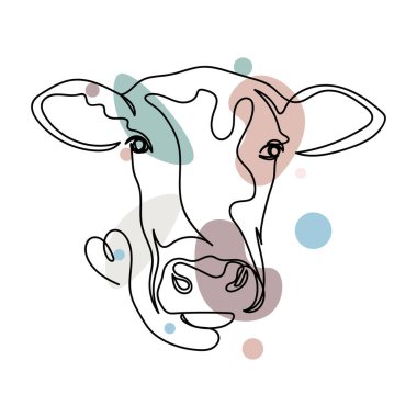Vektör soyut sürekli tek bir basit çizgi çizimi inek çiftliği başı logo konsepti siluet çizimi. Tebrik kartları için mükemmel