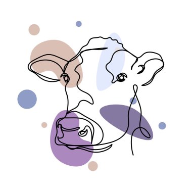 Vektör soyutlaması, siluet çiziminde inek logosu süt çiftliği konseptinin simgesini çizmeye devam ediyor. Tebrik kartları için mükemmel