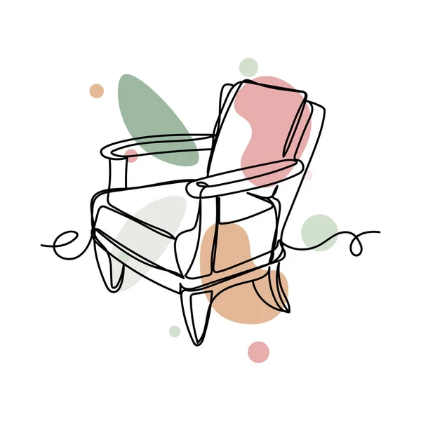 矢量在轮廓草图中抽象地连续绘制一个单行的扶手椅图标 完美的贺卡 — 图库矢量图片