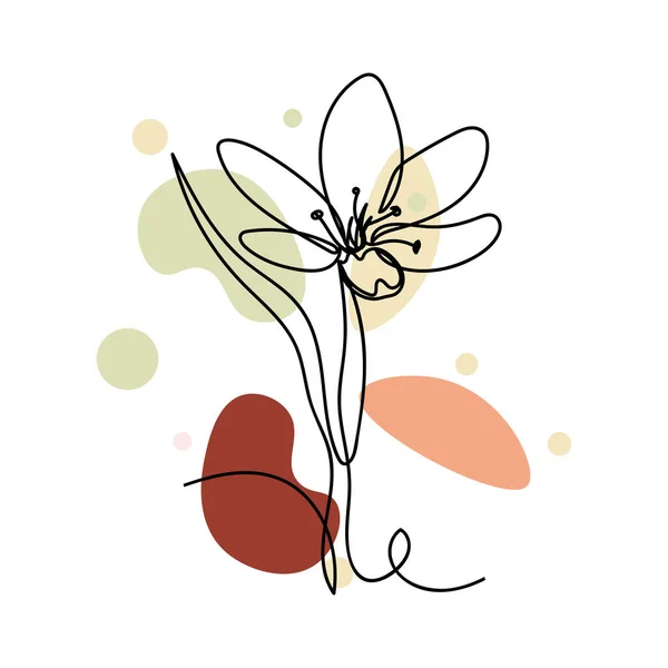 矢量抽象连续一个单一的简单线条画图标的花卉在轮廓草图 完美的贺卡 — 图库矢量图片