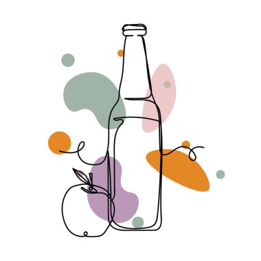 Vector soyut sürekli tek bir basit çizgi çizerek siluet çiziminde elma şırası ikonu çiziyor. Tebrik kartları için mükemmel