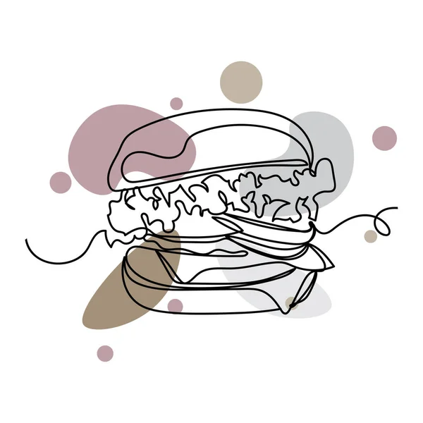 Векторная Абстракция Непрерывная Одна Простая Линия Рисунок Значок Гамбургер Фаст — стоковый вектор