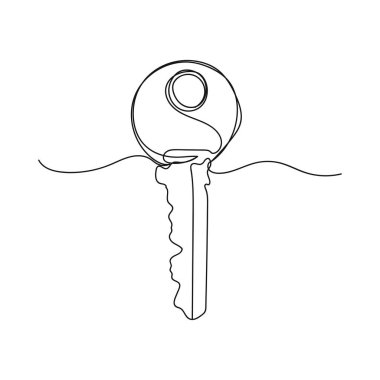 Silüet çiziminde kapı anahtarının simgesini çizerek soyut ve sürekli olan tek bir satır.