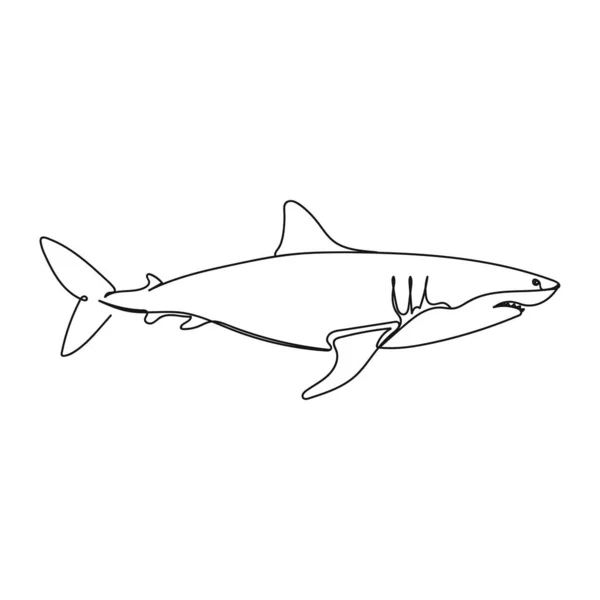 Vector Abstract Continuous One Single Simple Line Drawing Icon Shark — Stock Vector