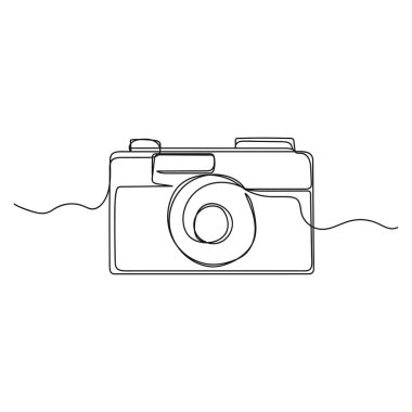 Silüet çizimi içinde fotoğraf makinesinin simgesini çizen tek bir satır aralıksız vektör özeti.