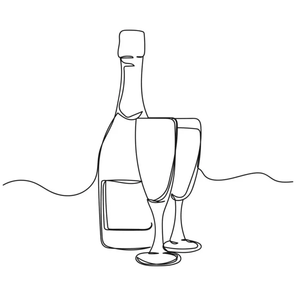 Vektor Abstrakt Kontinuerlig Enda Enkel Linje Ritning Ikon Flaska Champagne — Stock vektor