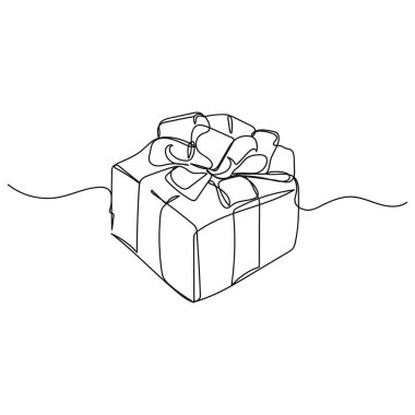 Vektör soyut sürekli tek bir basit çizgi çizimi hediye kutusu simgesi siluet çizim içinde yay.