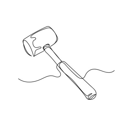 Vektör soyut sürekli tek bir basit çizgi siluet çizimi içinde çekiç kauçuğu simgesi çiziyor.