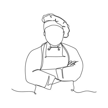 Vektör soyut sürekli tek bir basit çizgi çizimi siluet çizimi ile aşçı erkek aşçının ikonu.