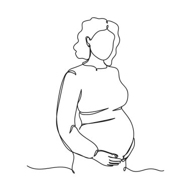 Vektör soyut sürekli tek bir basit çizgi çizimi hamile bir kadının silüet çizimi.