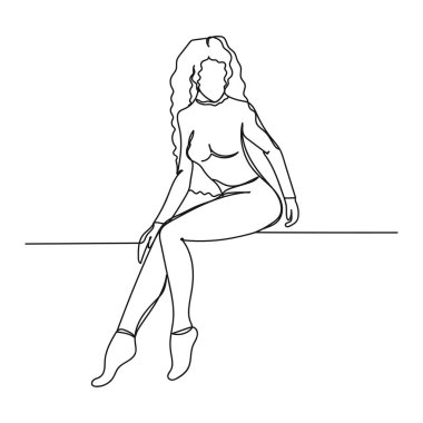 Vector soyut sürekli tek bir basit çizgi çizimi siluet çizim uzun güzel kadın ikonu.