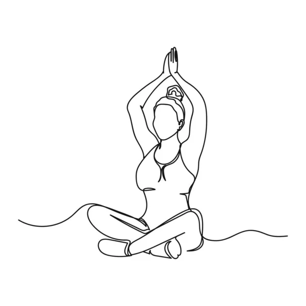 矢量抽象连续一个单一的简单线条画形象的运动瑜伽妇女在轮廓草图 — 图库矢量图片